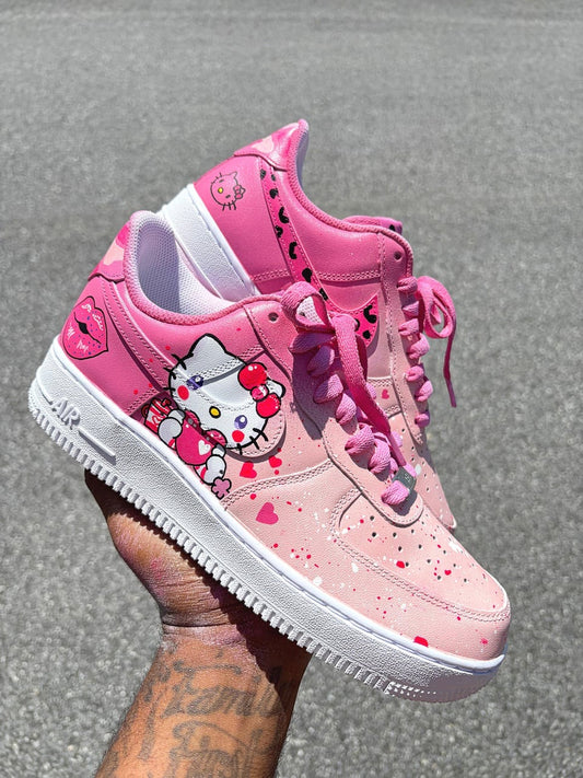 Custom Air Force 1 Pink With Hello Kitty And Heart Patterns