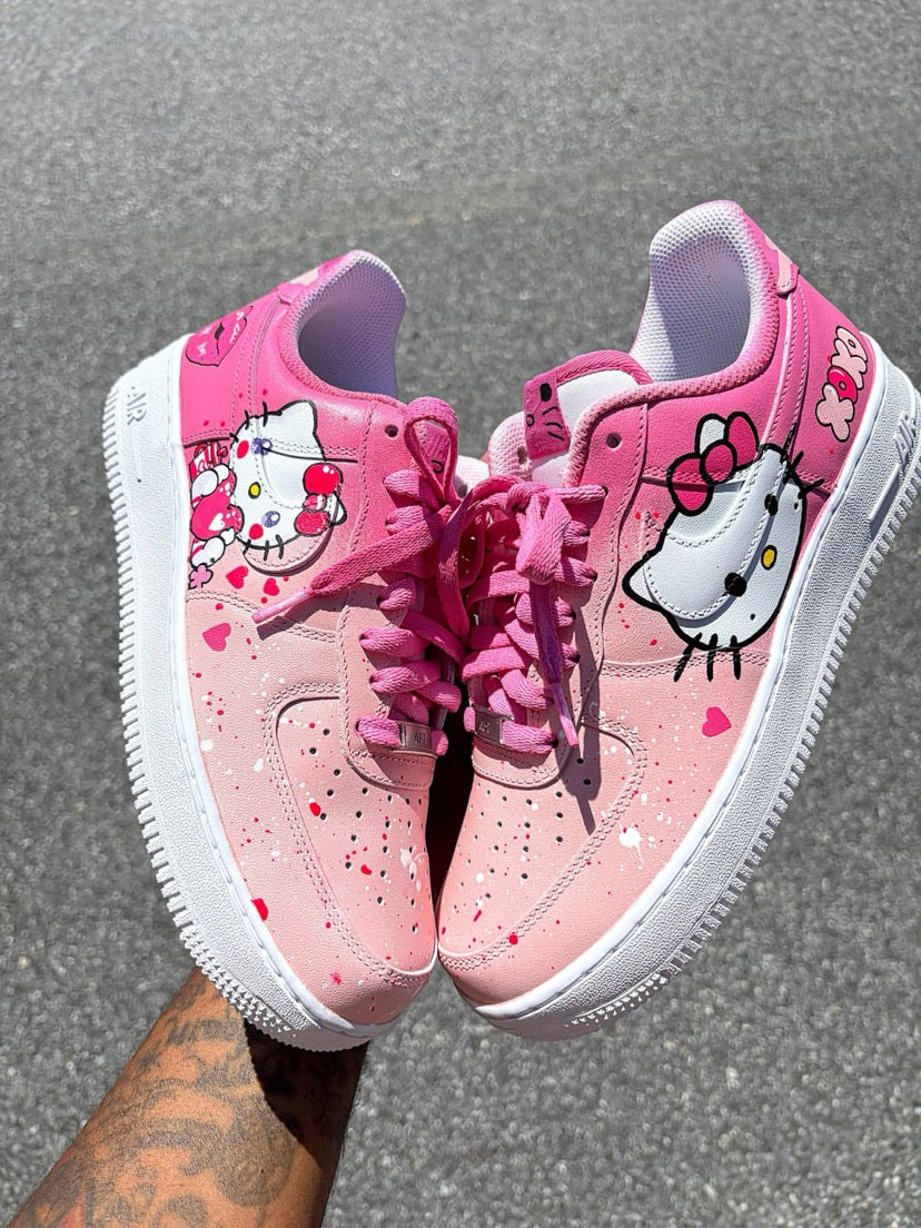 Custom Air Force 1 Pink With Hello Kitty And Heart Patterns