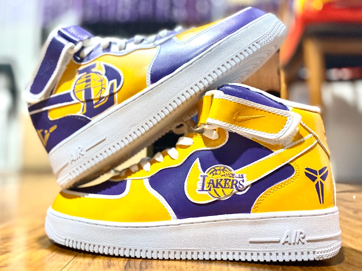 Custom Air Force 1 Purple Yellow Kobe Bryant Theme Mid