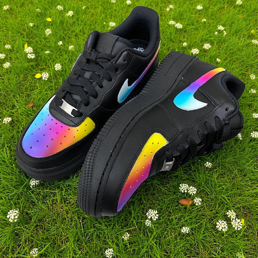 Custom Air Force 1 Rainbow Pattern Black