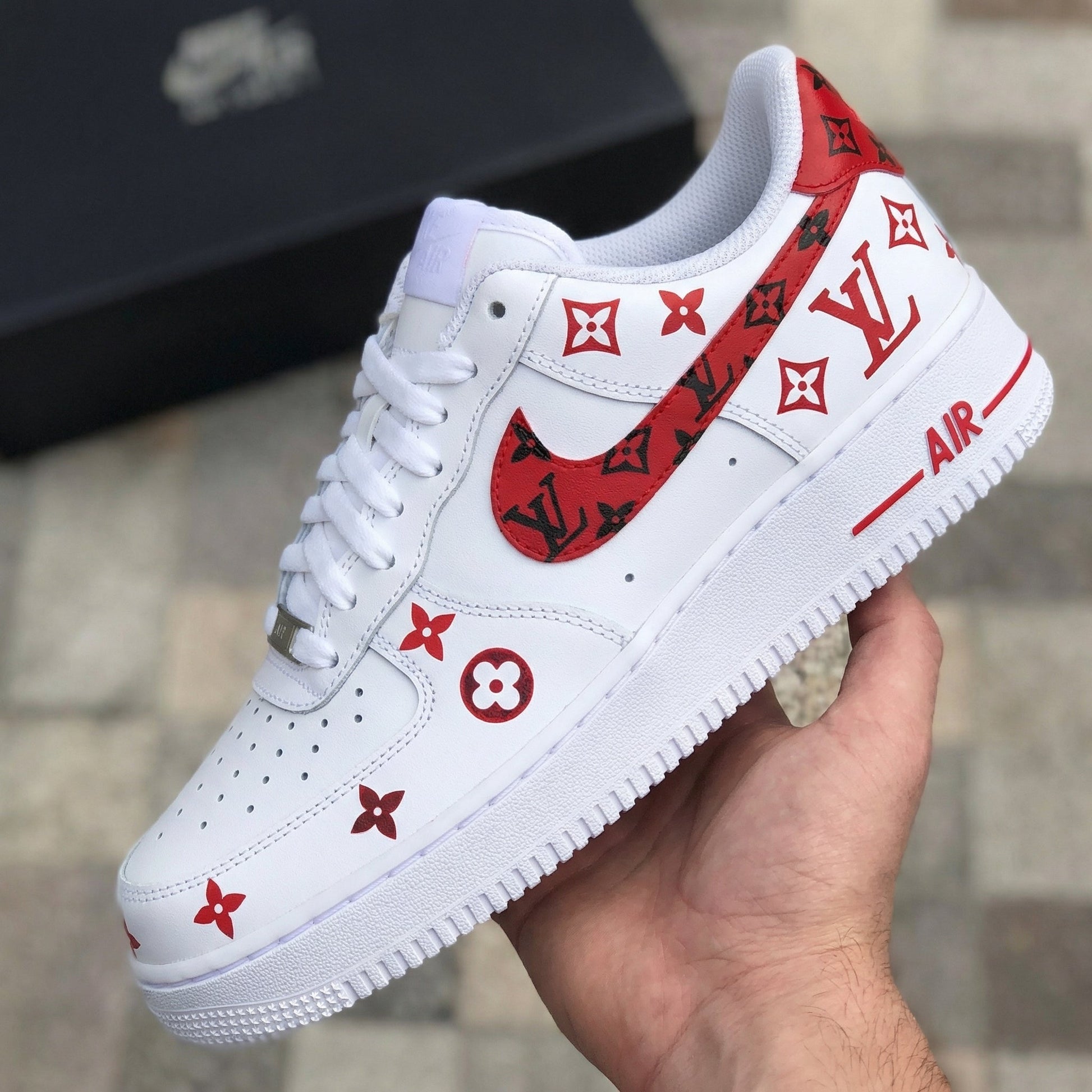Custom Air Force 1 Red Black LV Logo