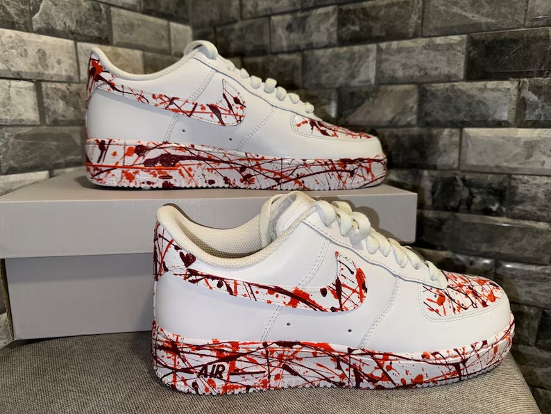 Custom Air Force 1 Red Black Splatter Pattern