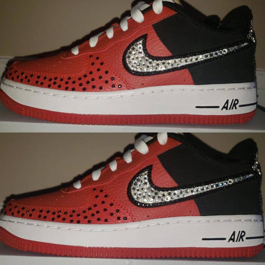 Custom Air Force 1 Red Black With Rhinestones