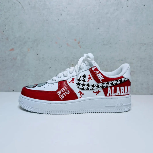 Custom Air Force 1 Red White with Houndstooth And Alabama Symbols