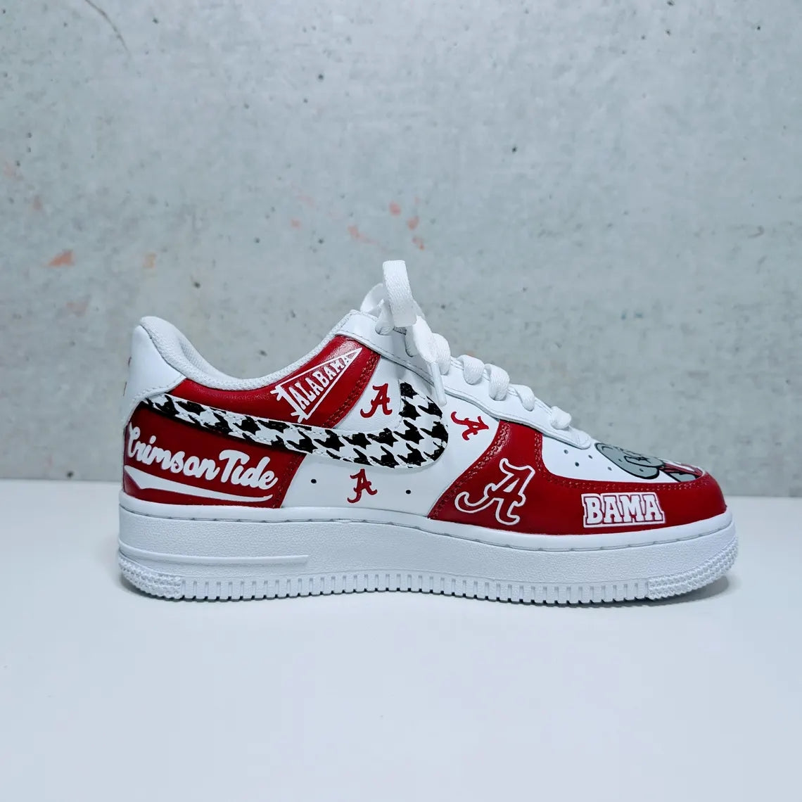 Custom Air Force 1 Red White with Houndstooth And Alabama Symbols