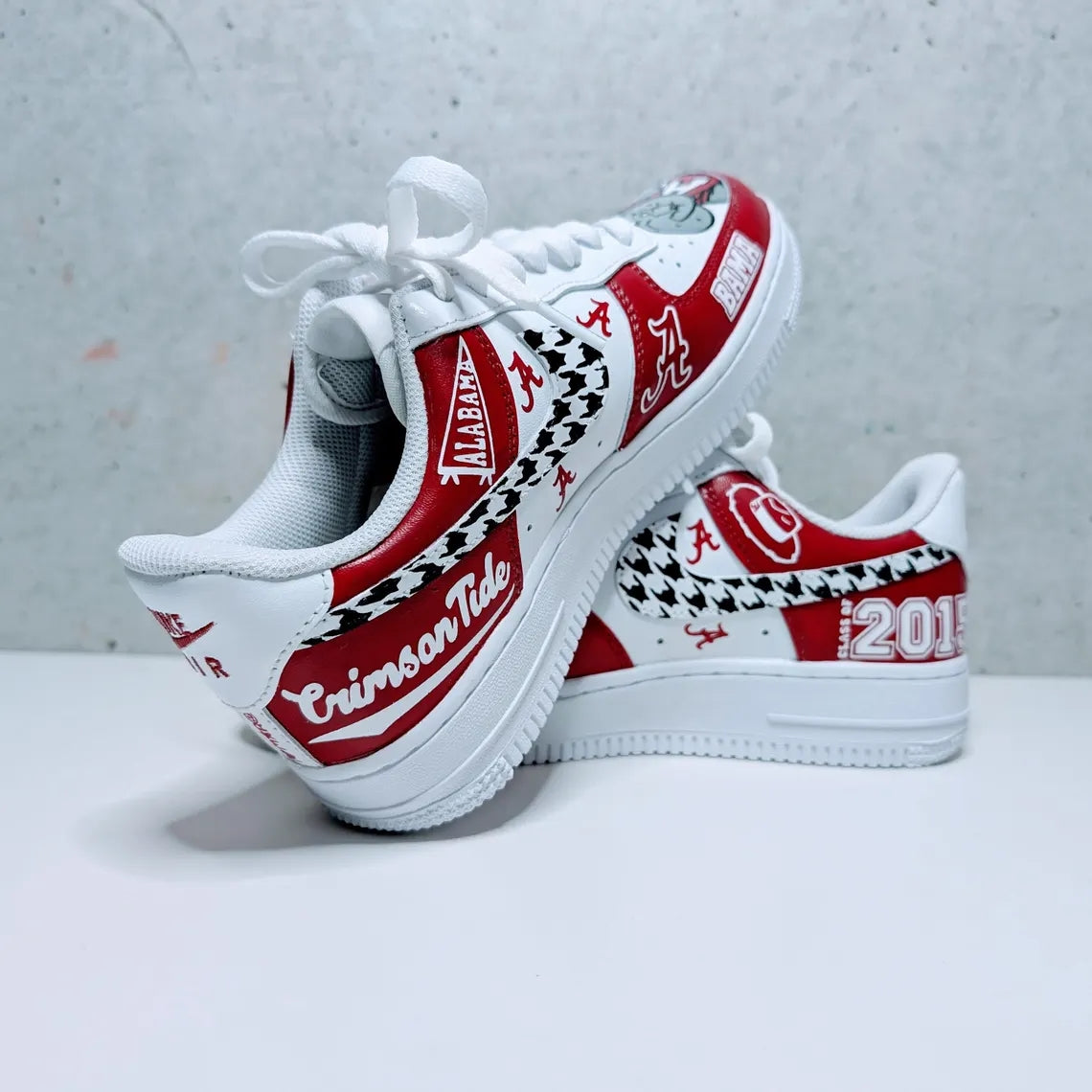 Custom Air Force 1 Red White with Houndstooth And Alabama Symbols
