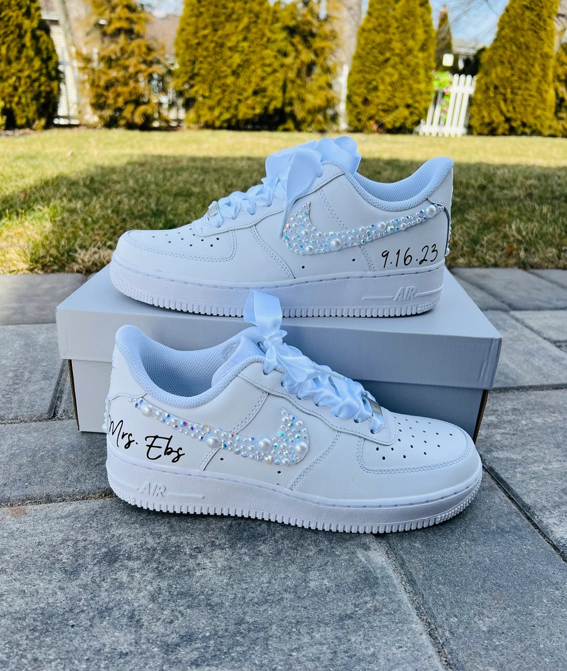 Custom Air Force 1 Rhinestone Pearl Embellished Wedding Shoes