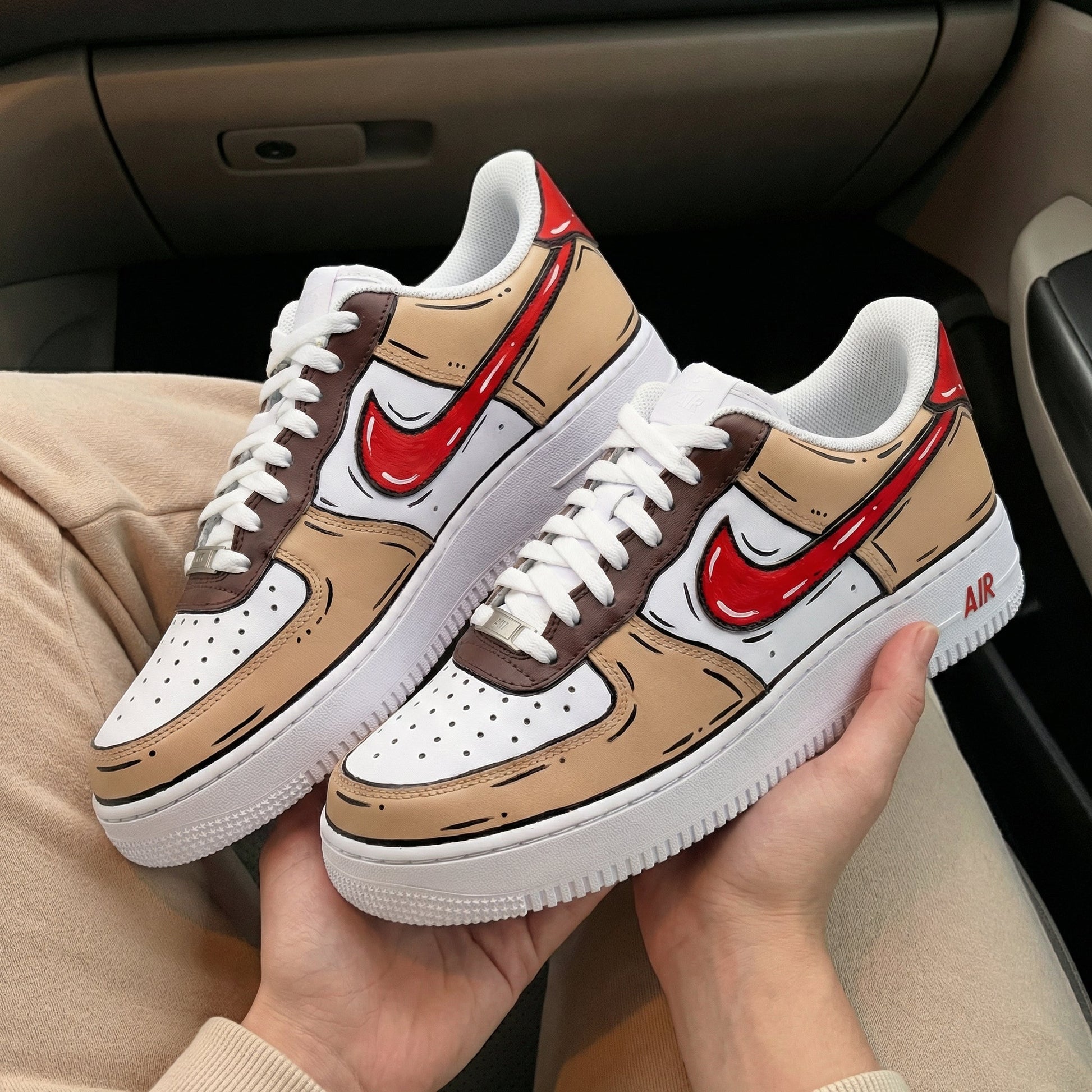 Custom Air Force 1 Tan Red Brown Cartoon Style