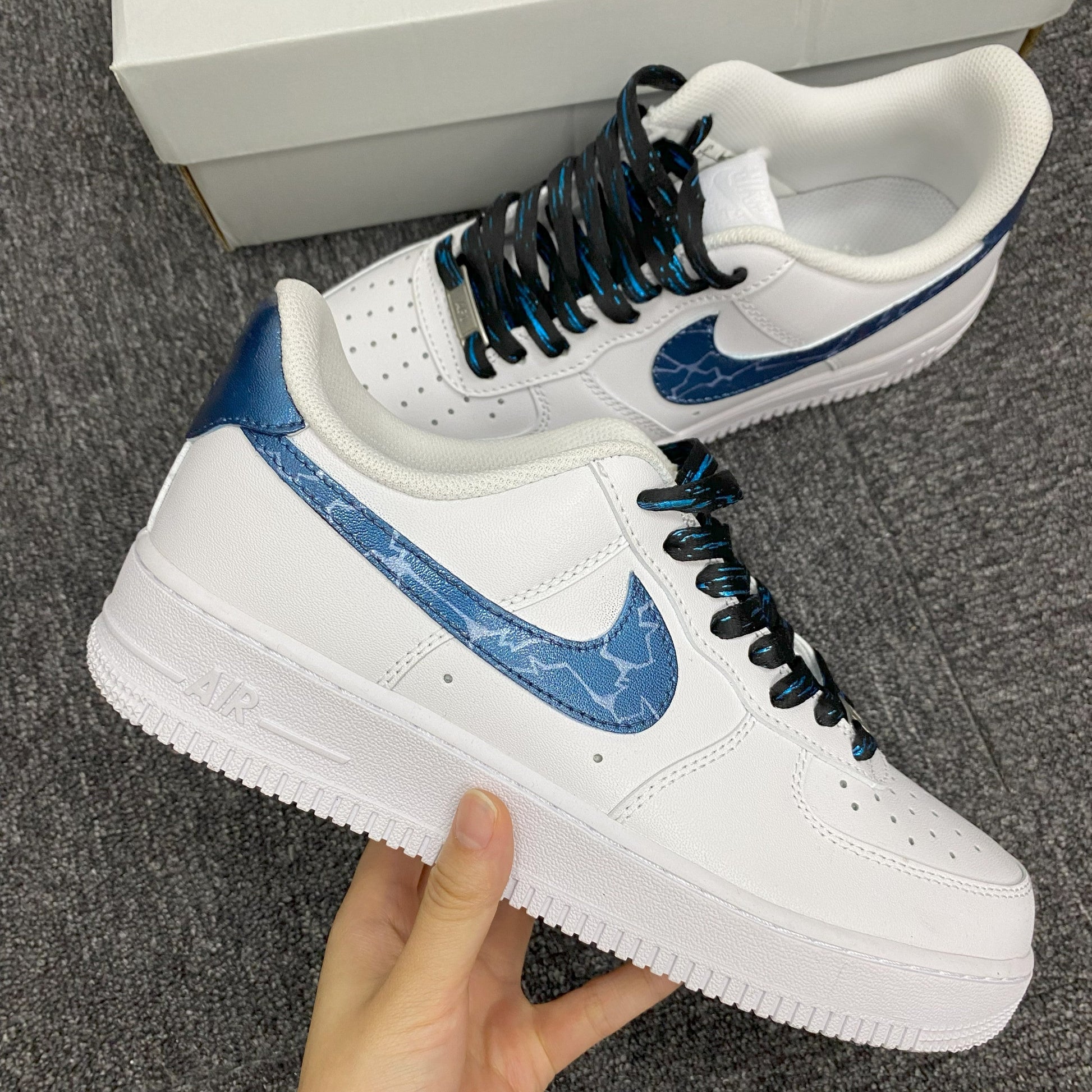 Custom Air Force 1 White And Blue With Cracked - Pattern