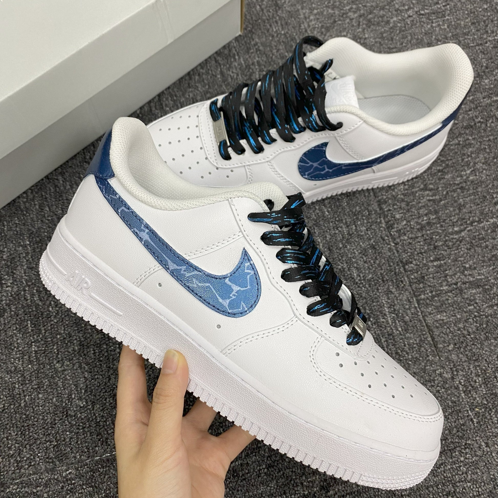 Custom Air Force 1 White And Blue With Cracked - Pattern