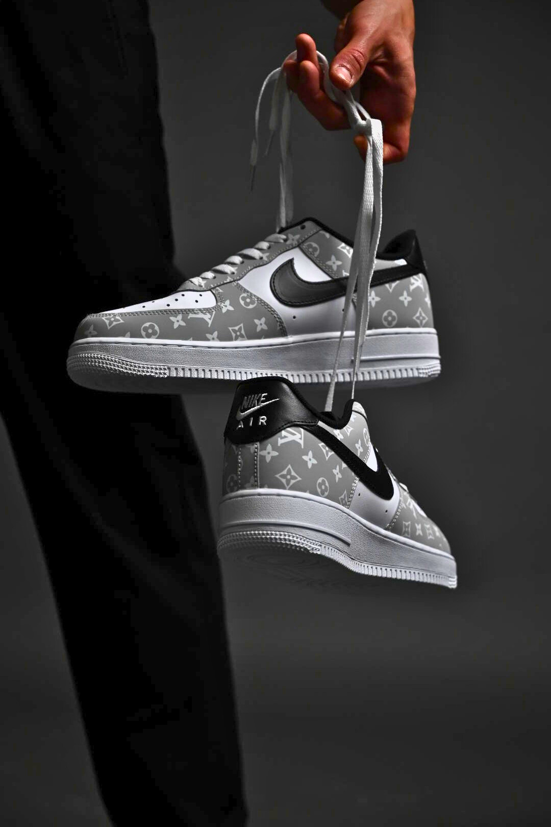 Custom Air Force 1 White And Gray LV Pattern