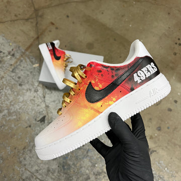 Custom Air Force 1 White And Orange With Splatter Pattern 49ERS Text