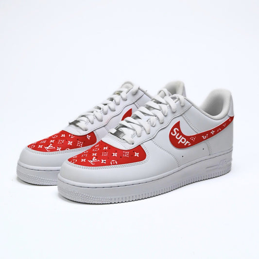 Custom Air Force 1 White and Red With LV Pattern