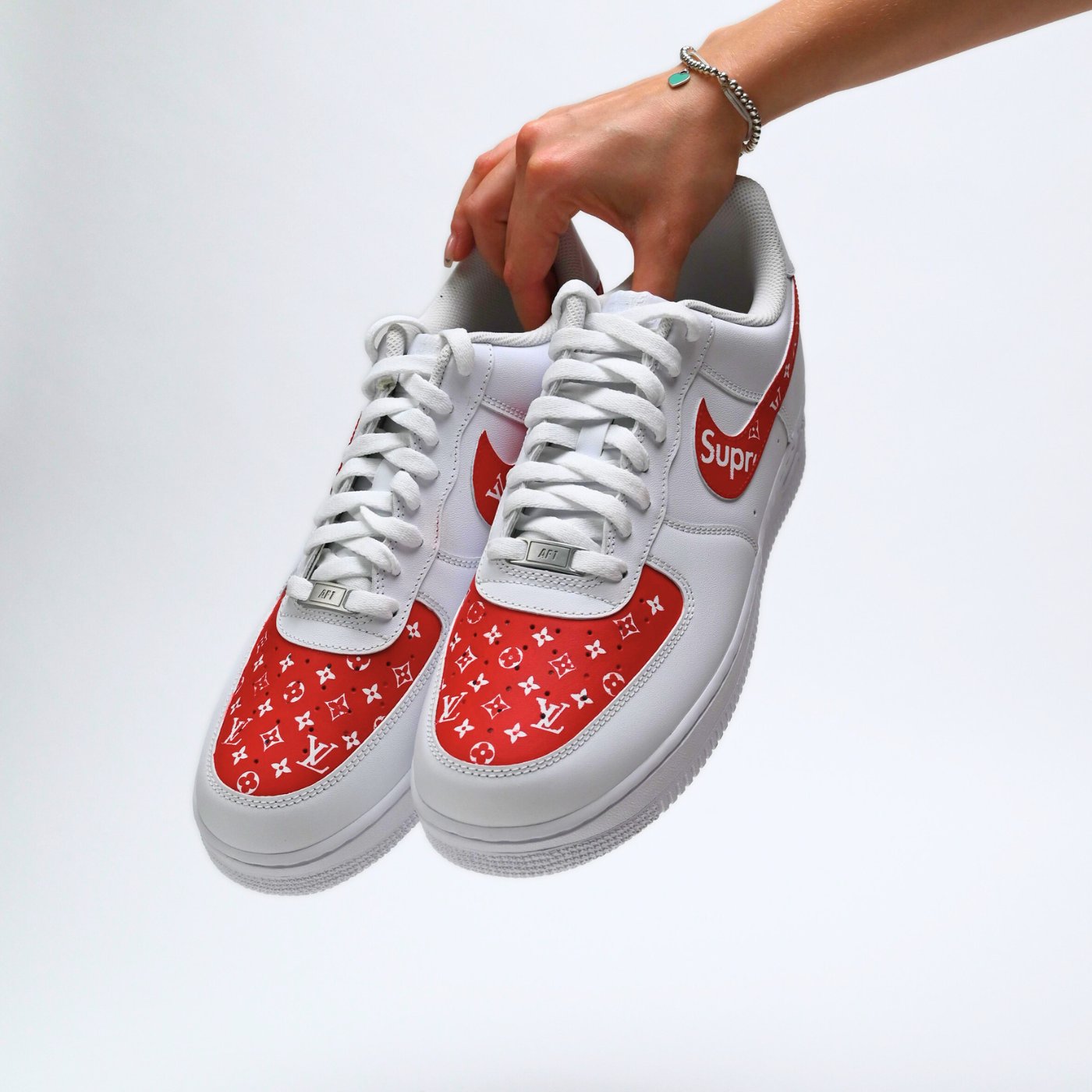 Custom Air Force 1 White and Red With LV Pattern