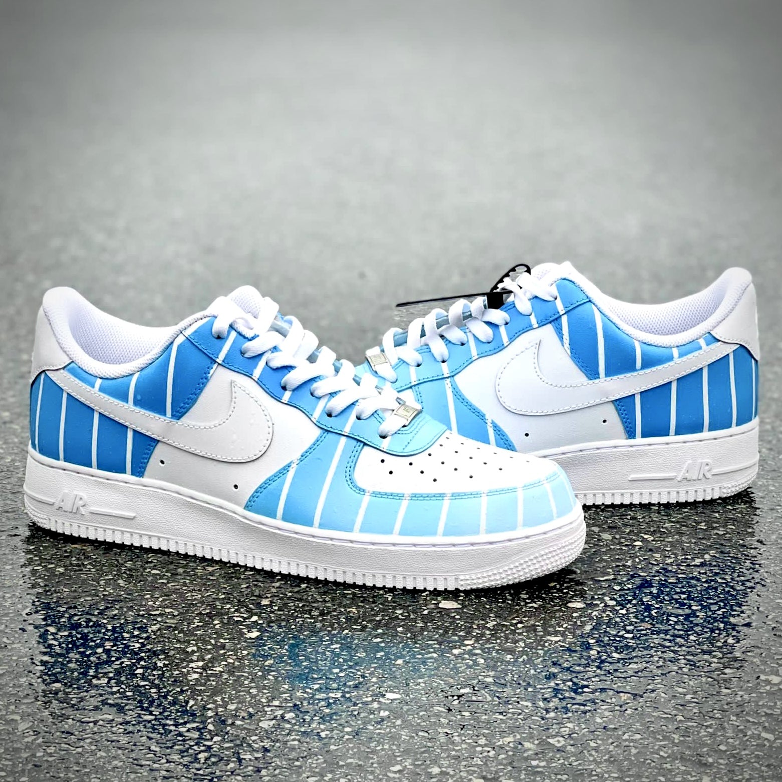 Custom Air Force 1 White Baby Blue Stripes