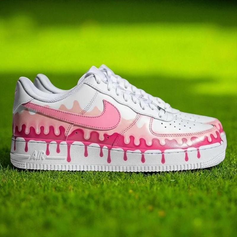 Custom Air Force 1 White Baby Pink Drip Design