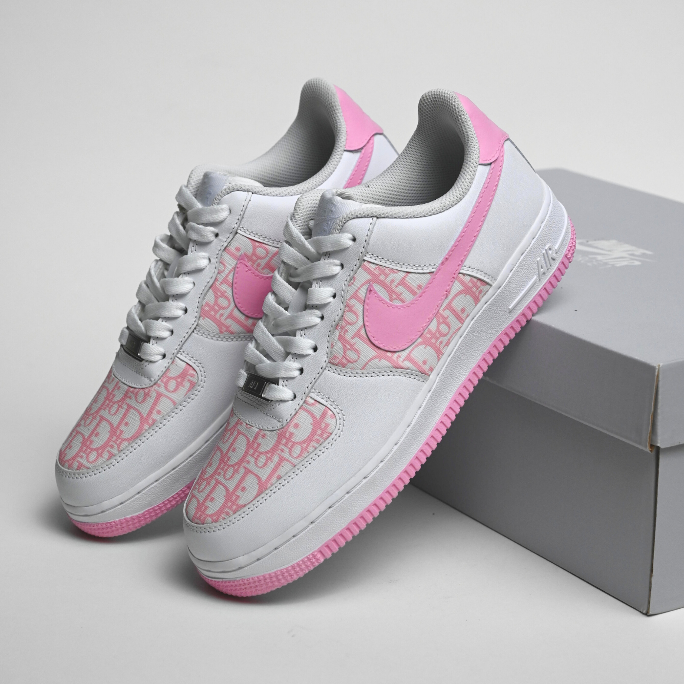 Custom Air Force 1 White Baby Pink With LV Pattern