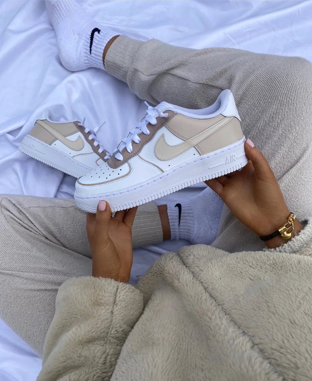 Custom Air Force 1 White Beige Simple Design