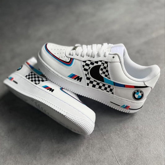 Custom Air Force 1 White Black Checkerboard BMW Logo