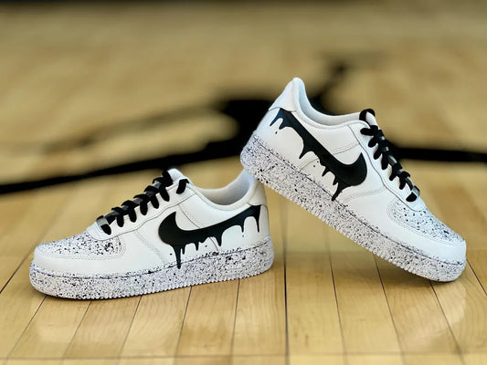 Custom Air Force 1 White Black Drip And Speckle Pattern