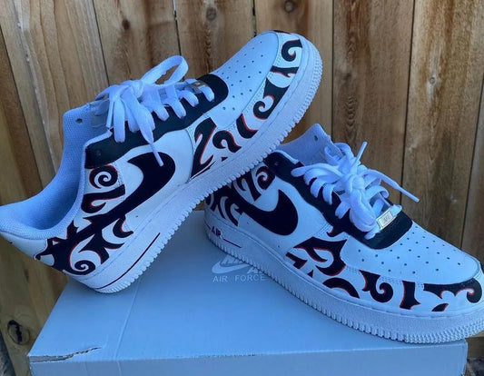 Custom Air Force 1 White Black Flame Pattern