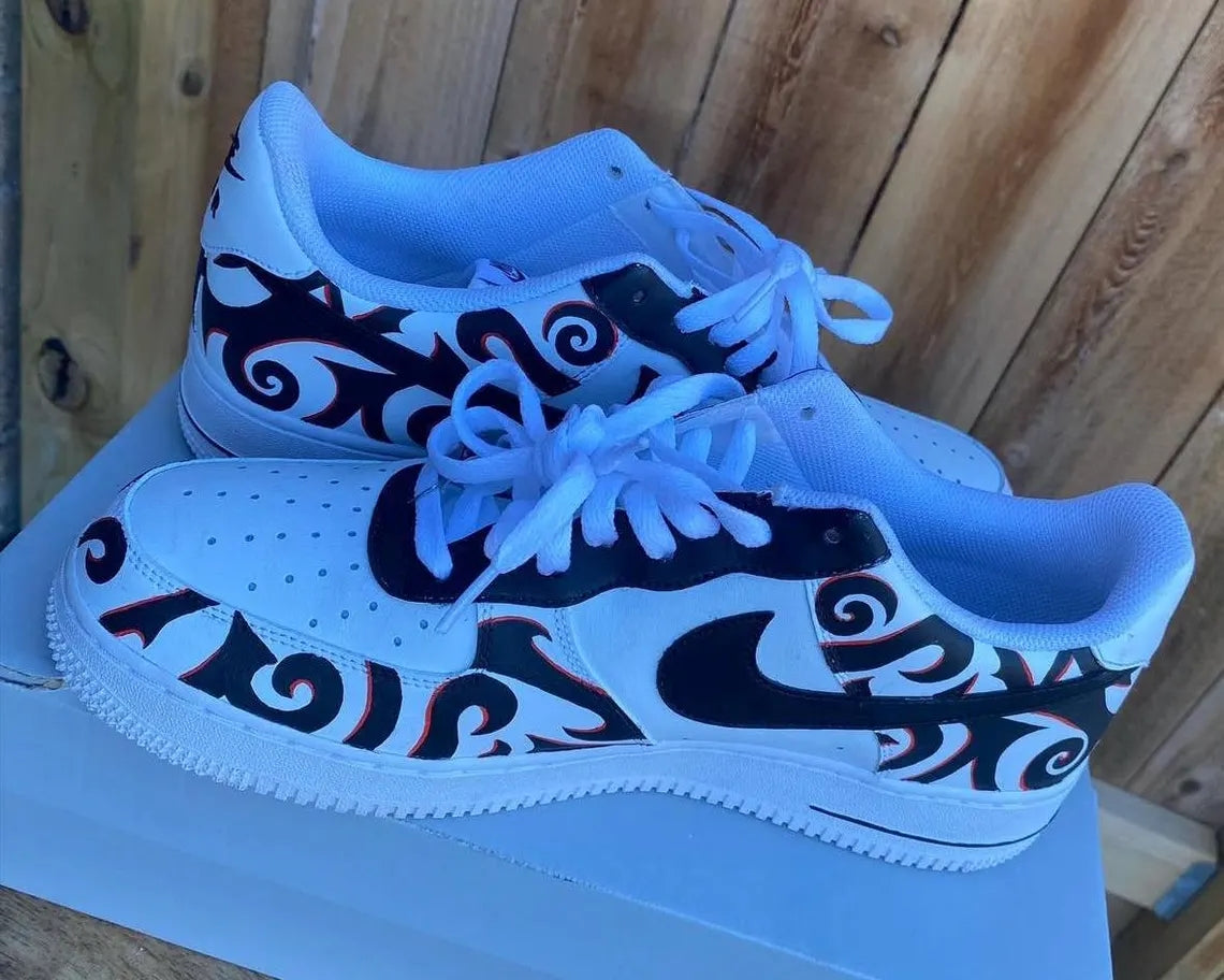 Custom Air Force 1 White Black Flame Pattern