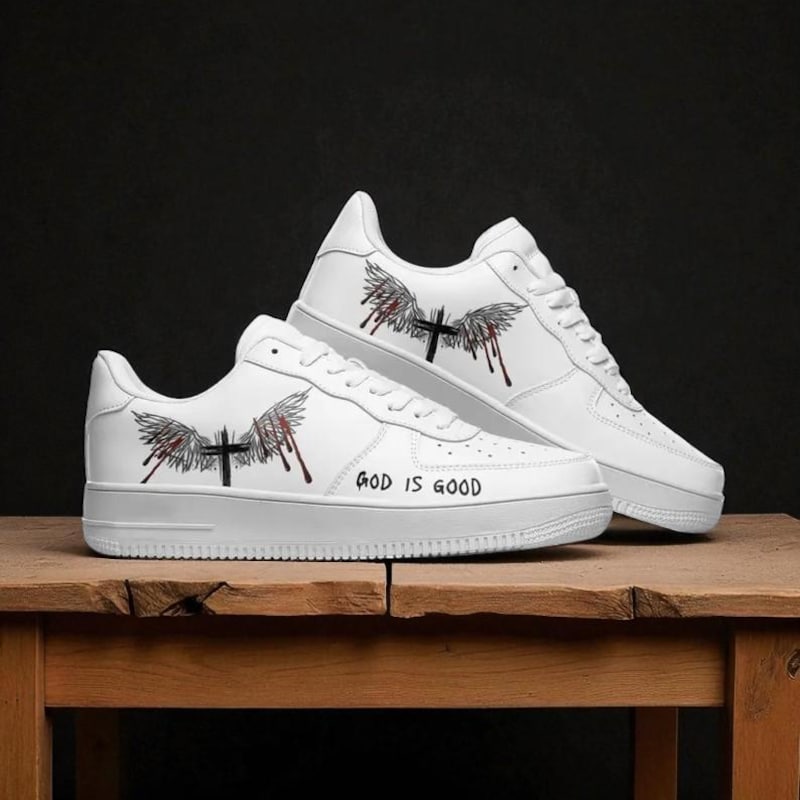 Custom Air Force 1 White Black Wings And Crosses Design