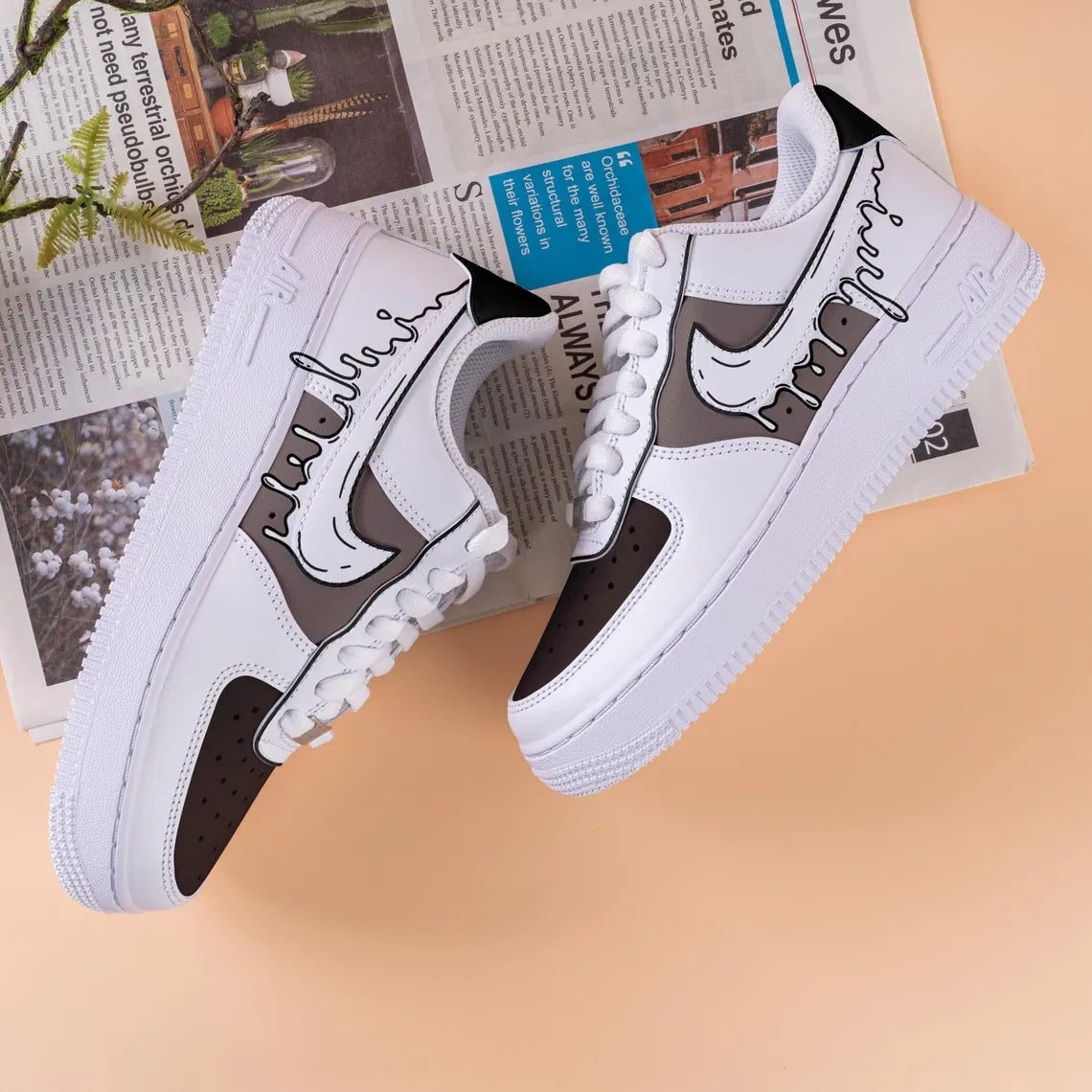 Custom Air Force 1 White Black with Drip Pattern