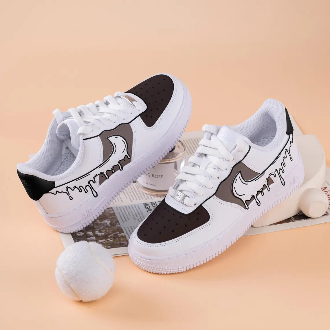 Custom Air Force 1 White Black with Drip Pattern