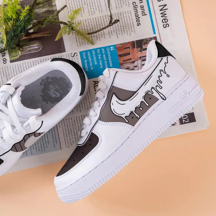 Custom Air Force 1 White Black with Drip Pattern