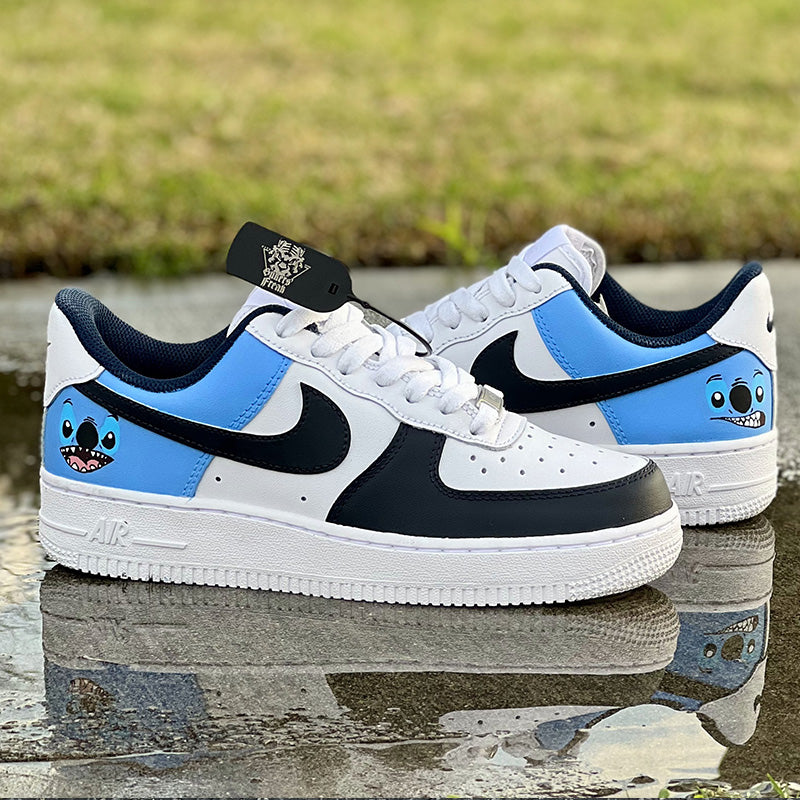 Custom Air Force 1 White Blue Black With Stitch Pattern