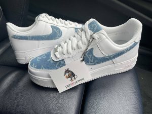 Custom Air Force 1 White Blue Denim And LV Logo