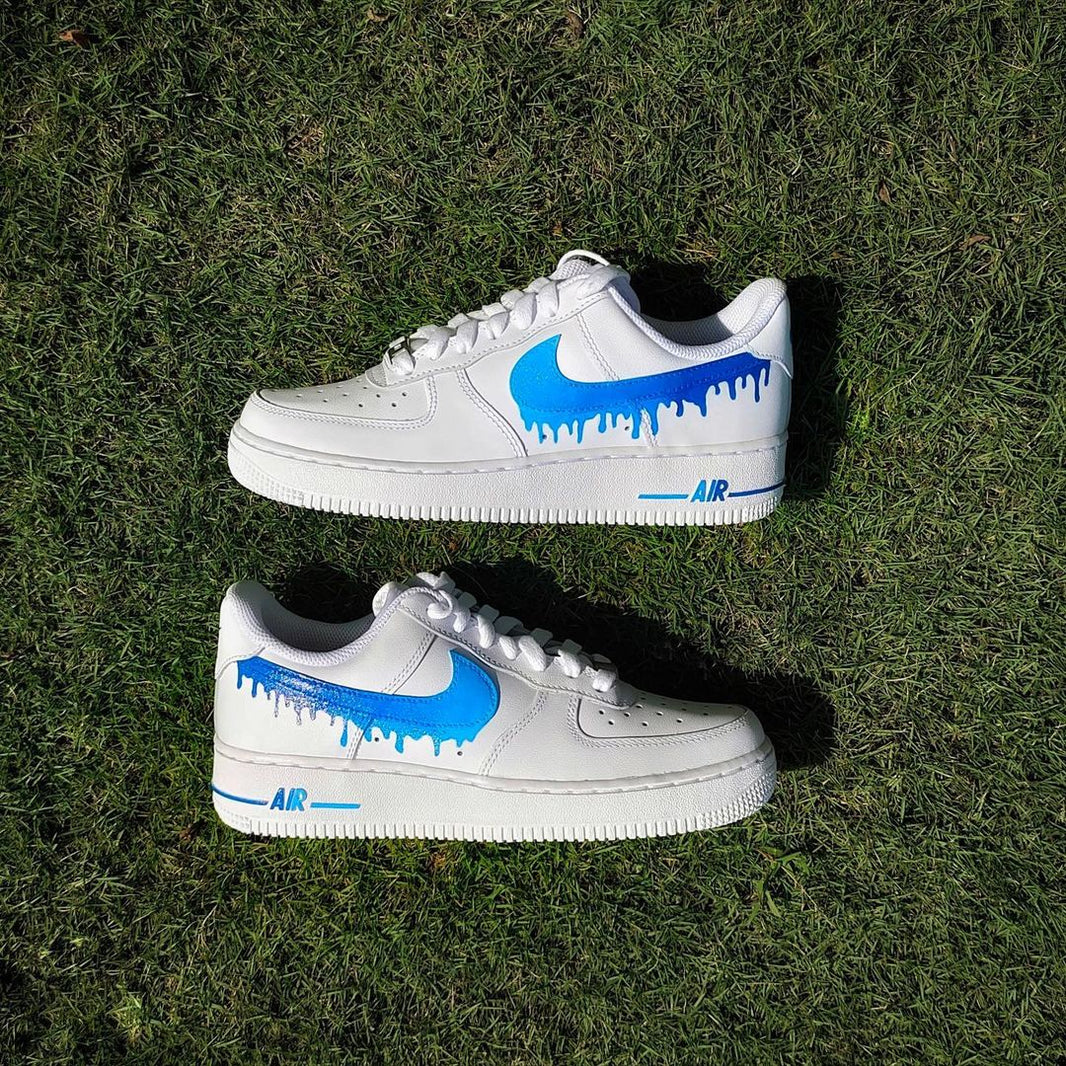 Custom Air Force 1 White Blue Drip Pattern