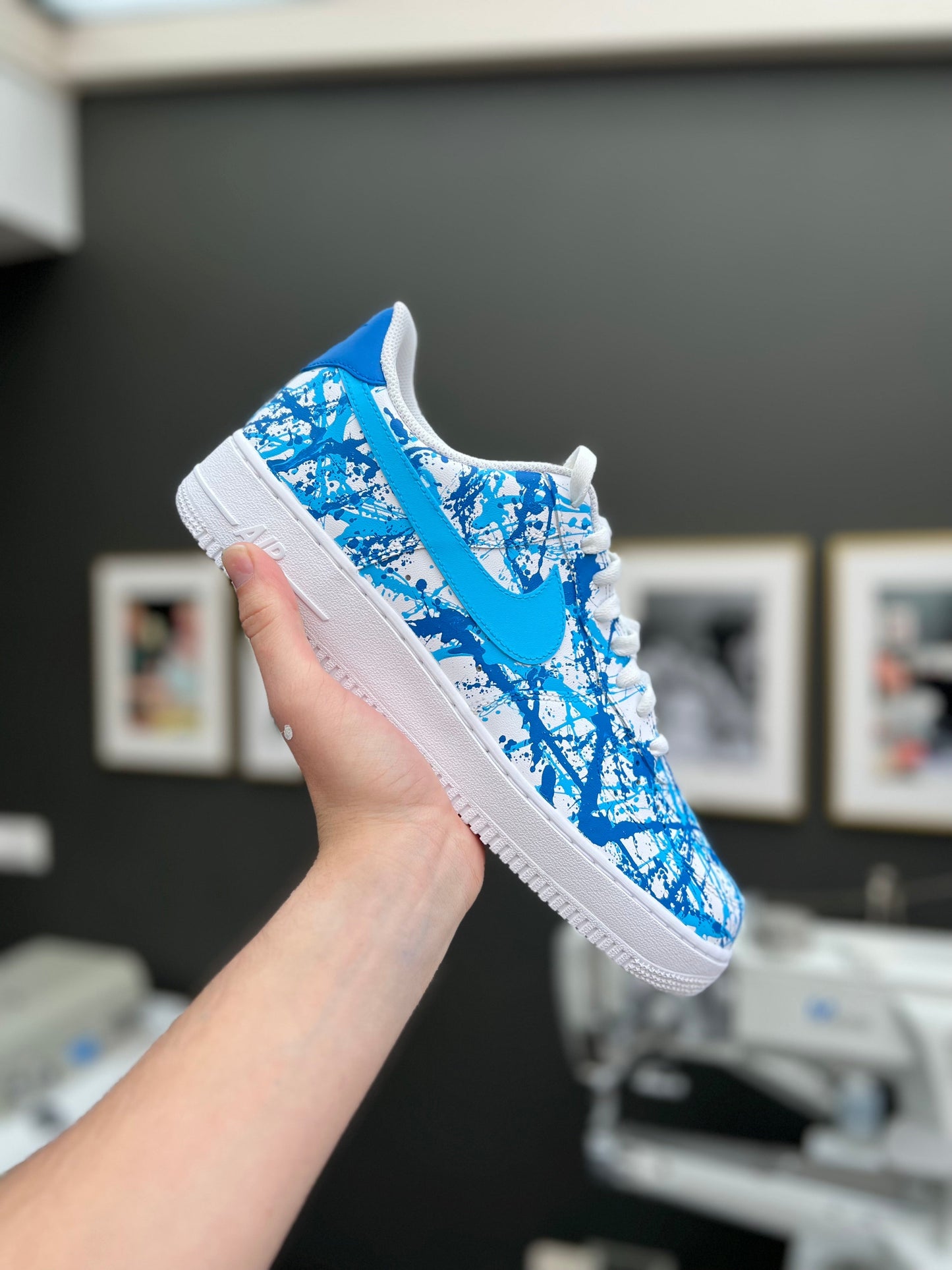Custom Air Force 1 White Blue Splatter Pattern