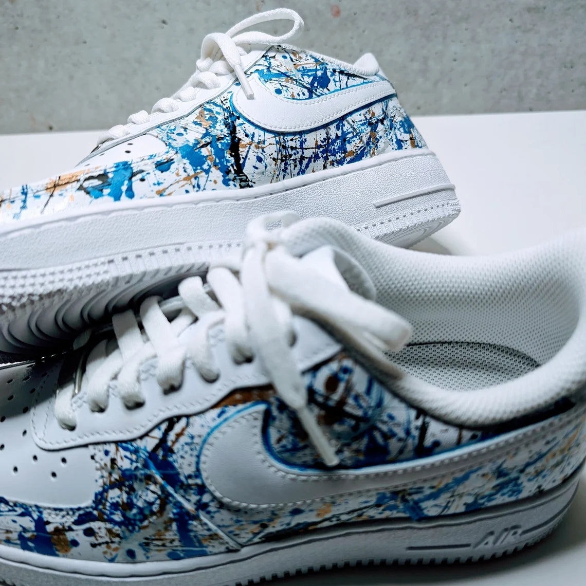 Custom Air Force 1 White Blue Splatter Pattern