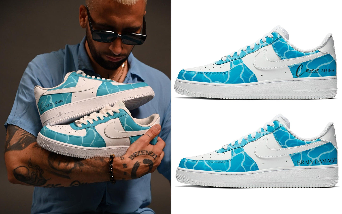 Custom Air Force 1 White Blue Water - like Pattern