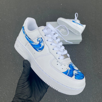 Custom Air Force 1 White Blue Wave Pattern