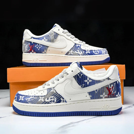 Custom Air Force 1 White Blue with LV Pattern