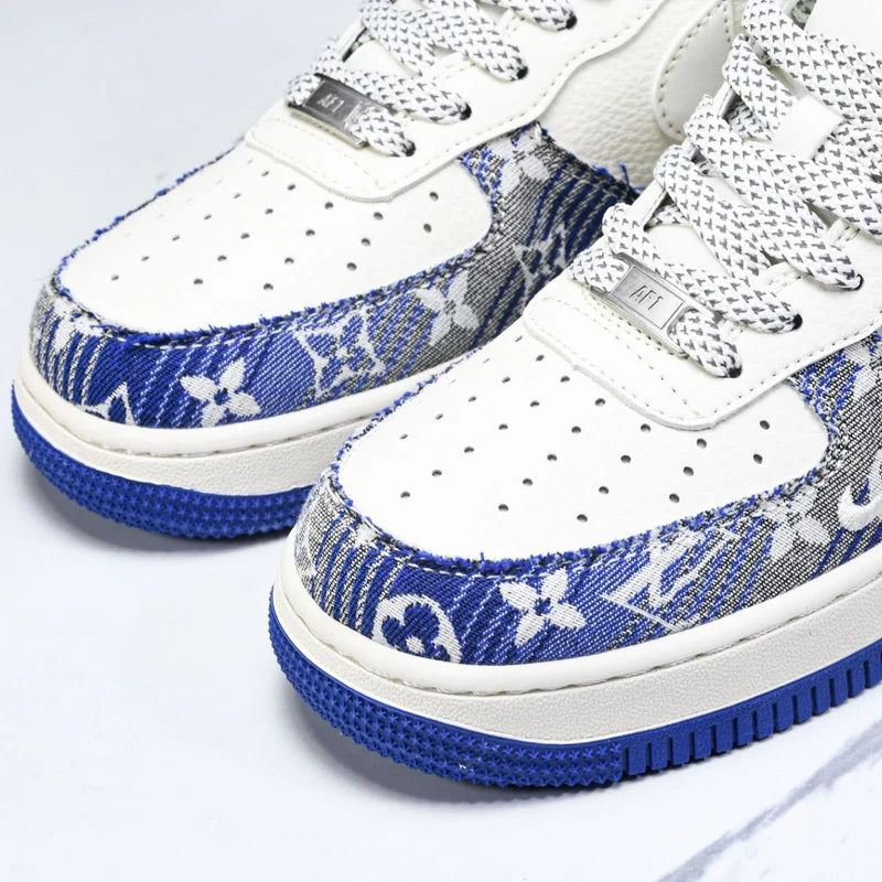 Custom Air Force 1 White Blue with LV Pattern