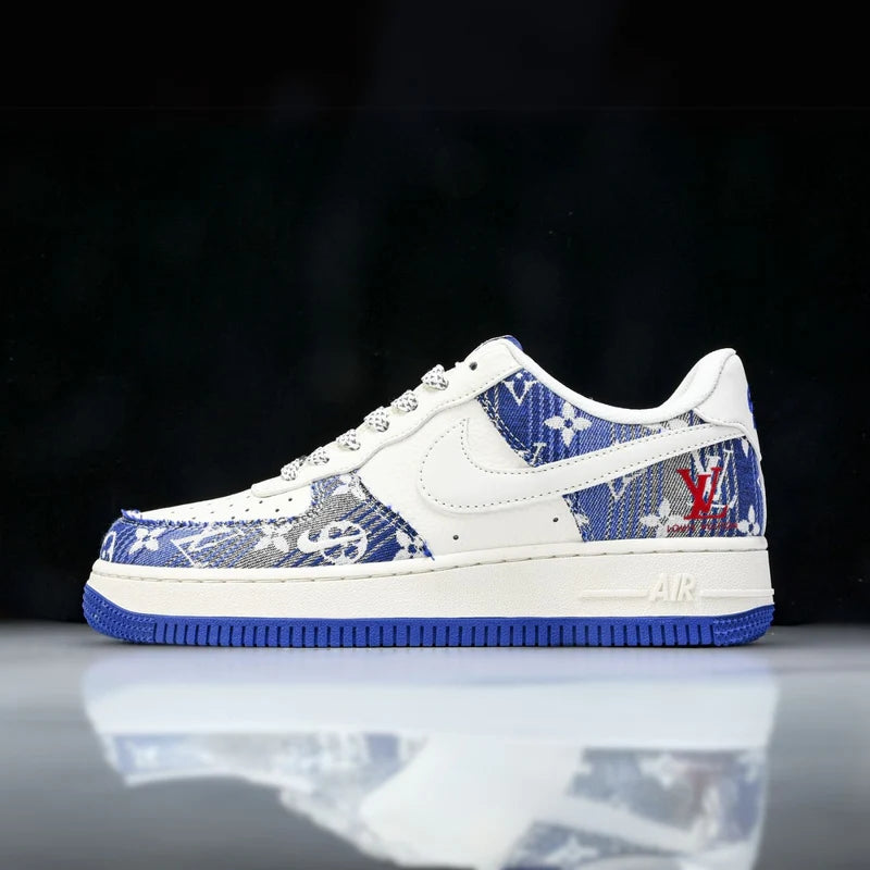Custom Air Force 1 White Blue with LV Pattern