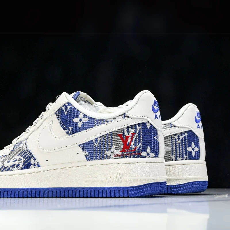 Custom Air Force 1 White Blue with LV Pattern