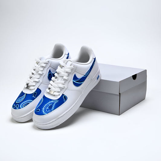 Custom Air Force 1 White Blue With Paisley Pattern