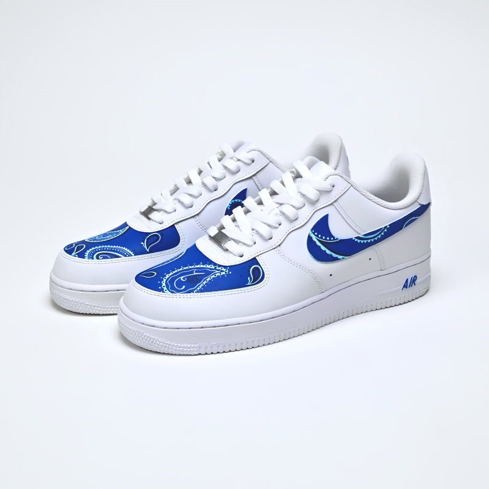 Custom Air Force 1 White Blue With Paisley Pattern
