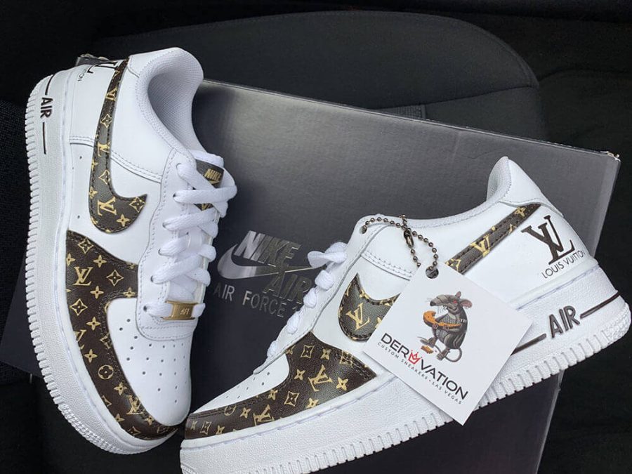 Custom Air Force 1 White Brown LV Logo Pattern