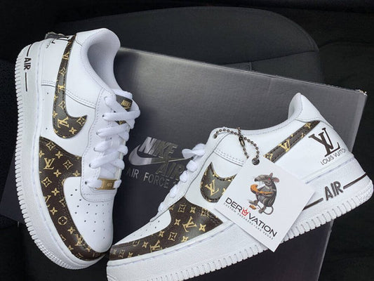 Custom Air Force 1 White Brown LV Logo Pattern
