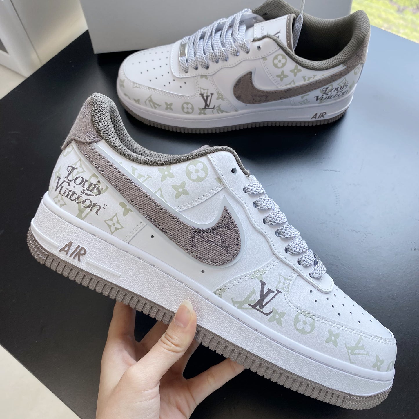 Custom Air Force 1 White Brown LV Pattern
