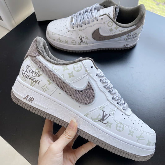 Custom Air Force 1 White Brown LV Pattern