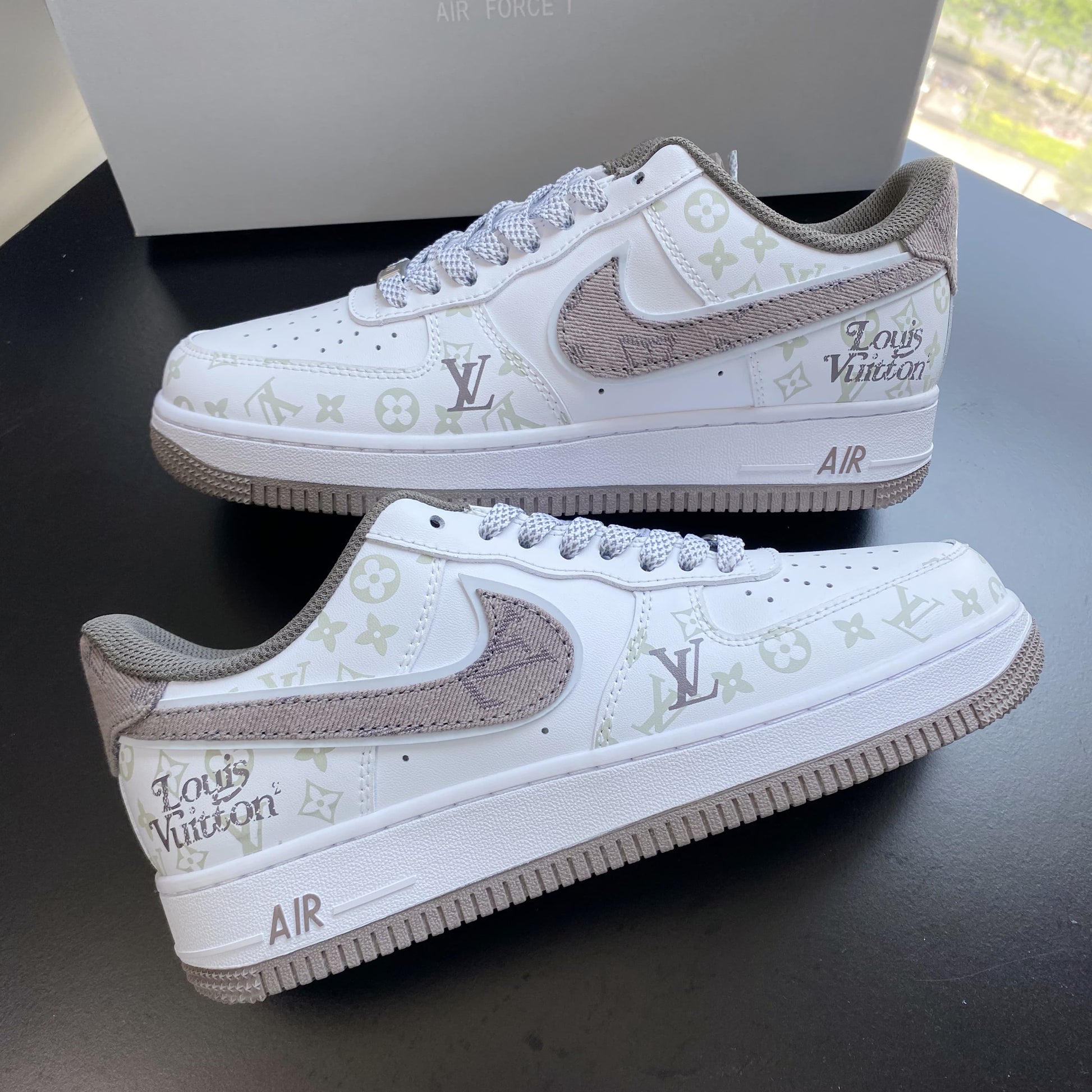 Custom Air Force 1 White Brown LV Pattern