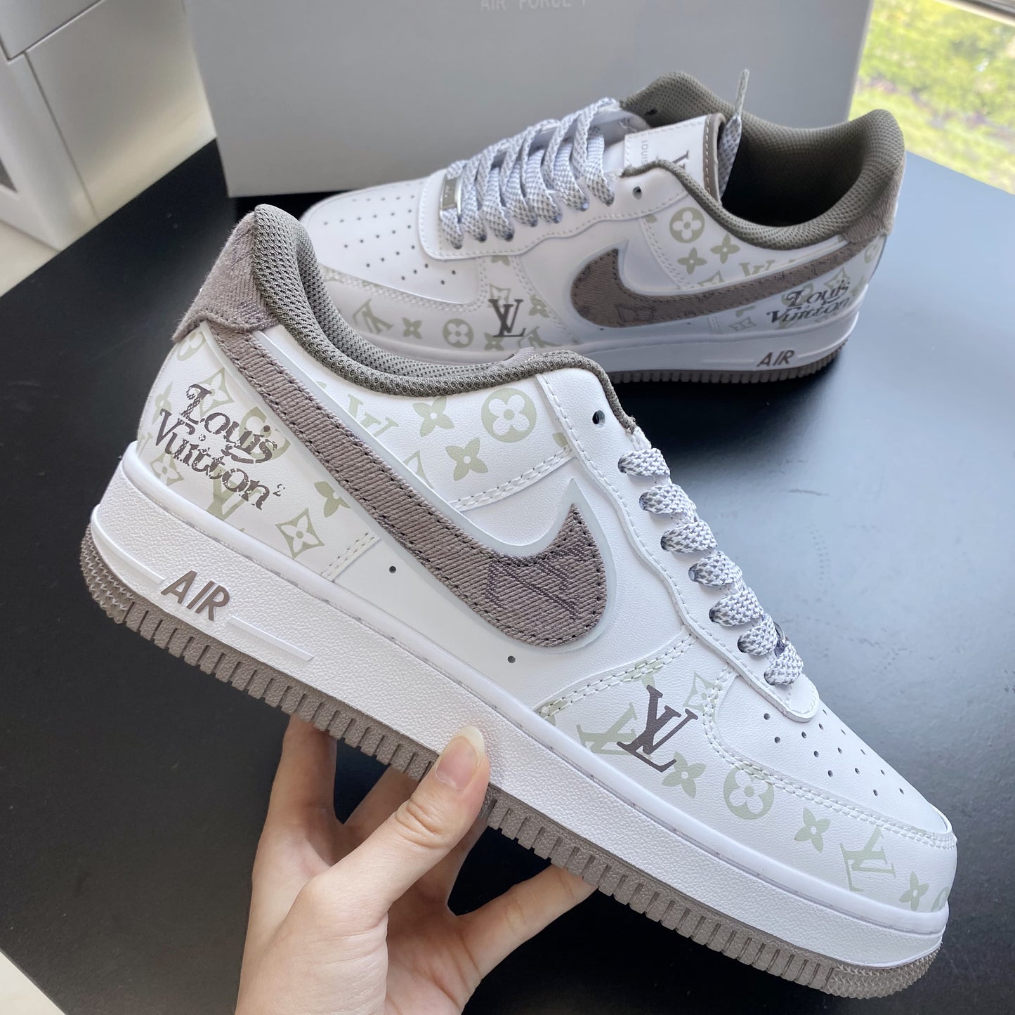 Custom Air Force 1 White Brown LV Pattern