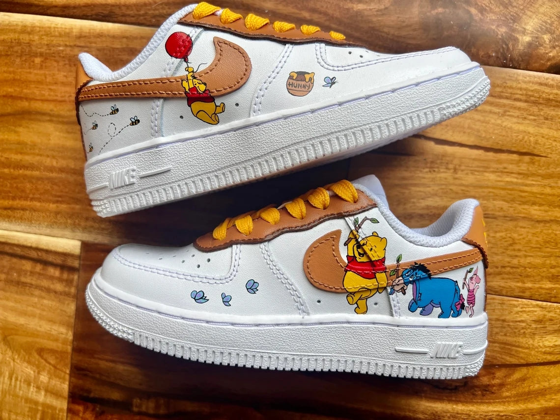 Custom Air Force 1 White Brown Winnie - the - Pooh Theme
